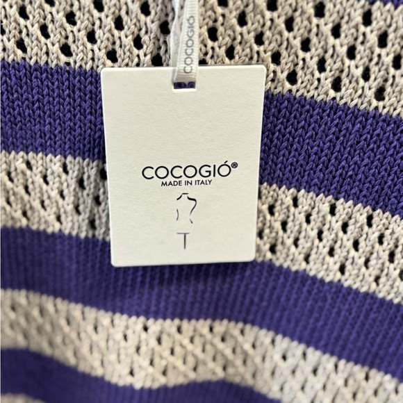 COCOGIO Size S/M Purple and Beige Striped Open Knit Long Sleeve Sweater NEW - Picture 3 of 9